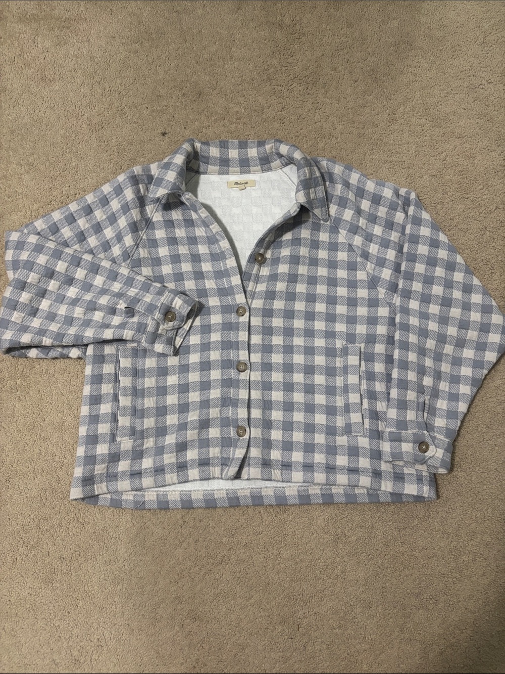 Madewell Light Blue and White Check Shirt Jacket
